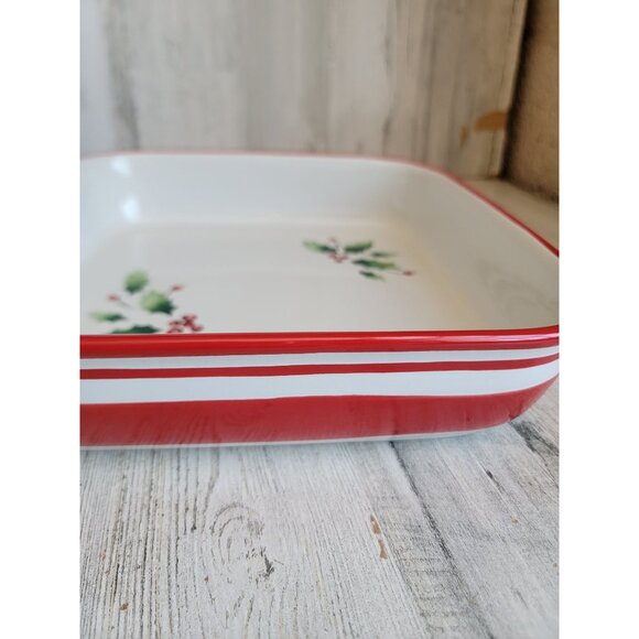 Lenox NEW holiday platter tray mistletoe serving Xmas square decor red green - Picture 4 of 11
